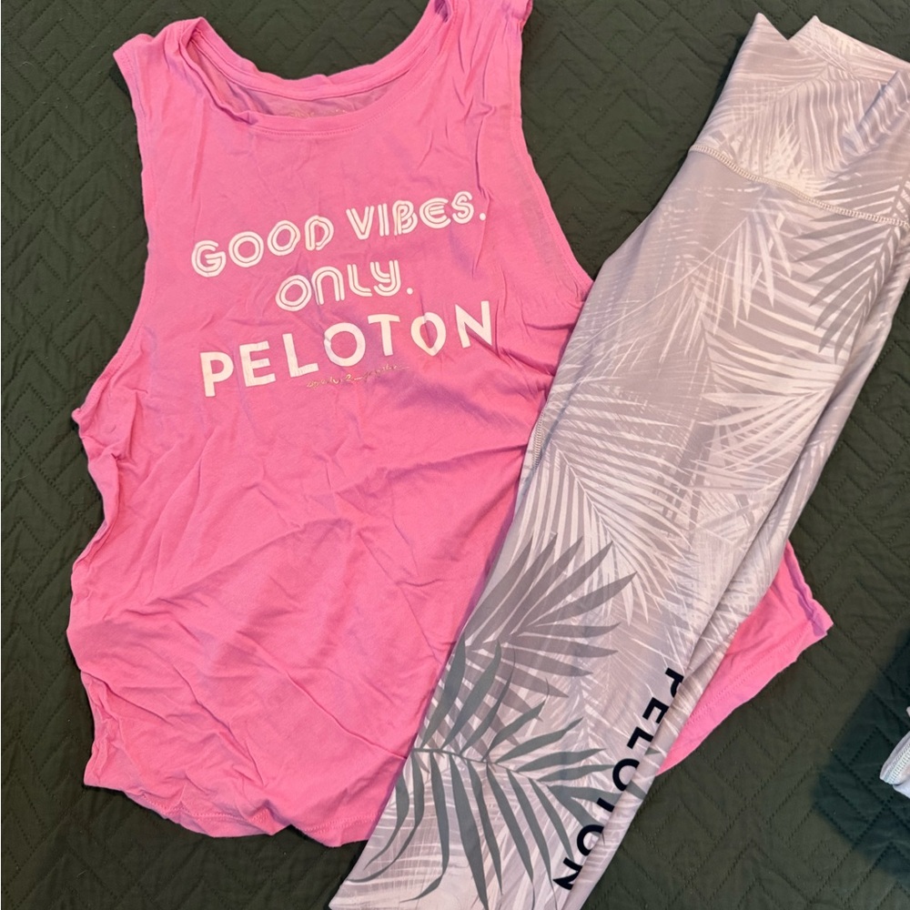 Peloton Pink Tank and Gray Leggings Set